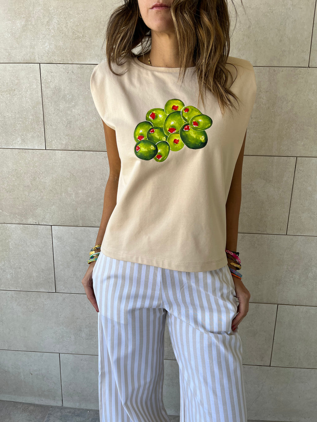 Olive Martini Shoulder Pad Cut Tee