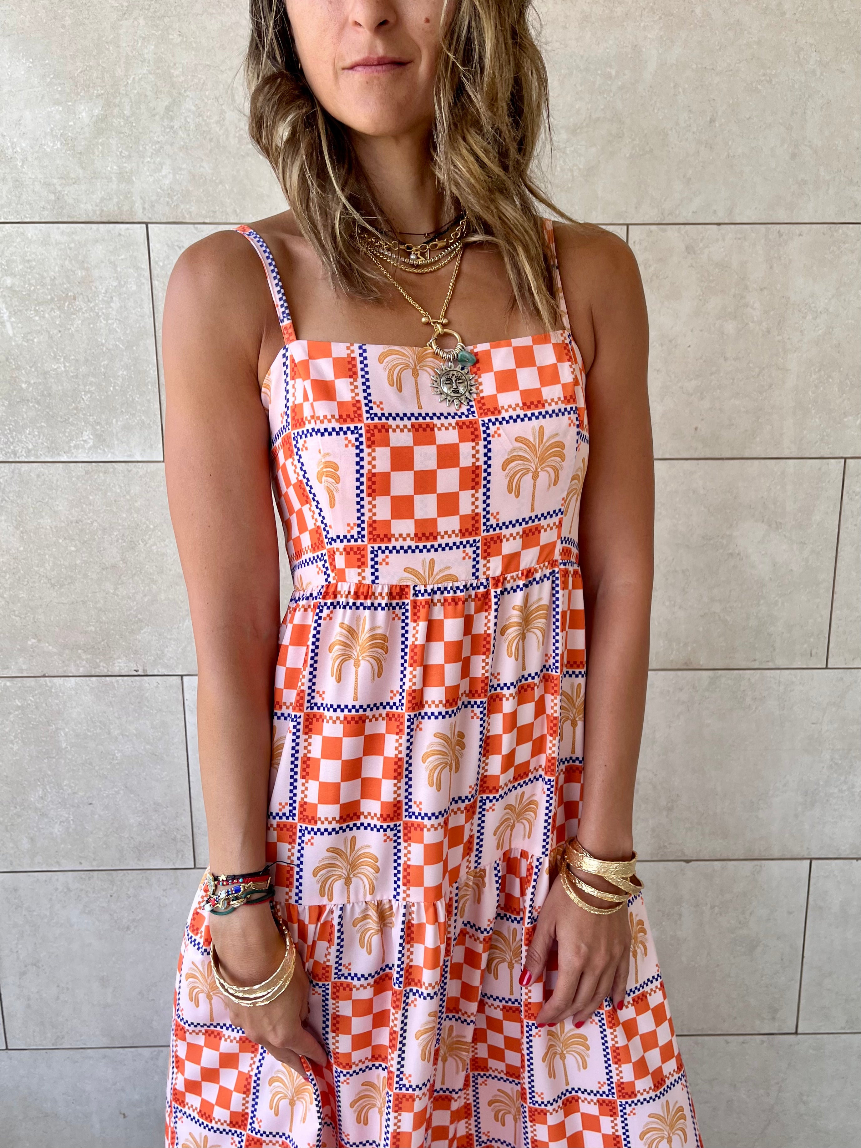 Checkered Sleeveless Tiered Dress