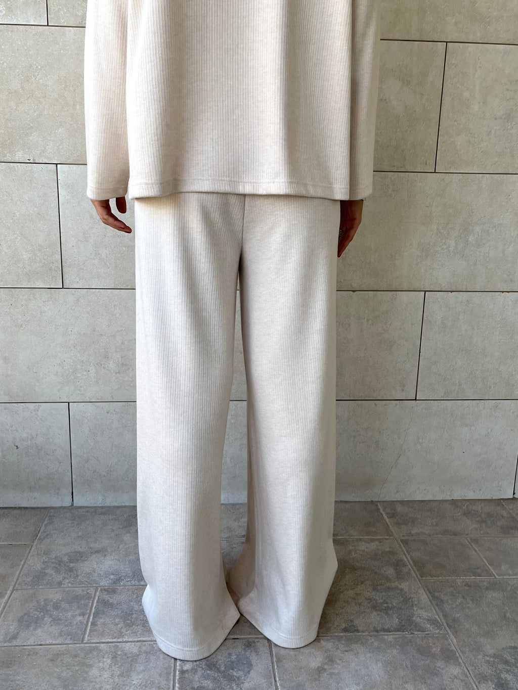 Beige Ribbed flowy Set