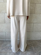 Beige Ribbed flowy Set