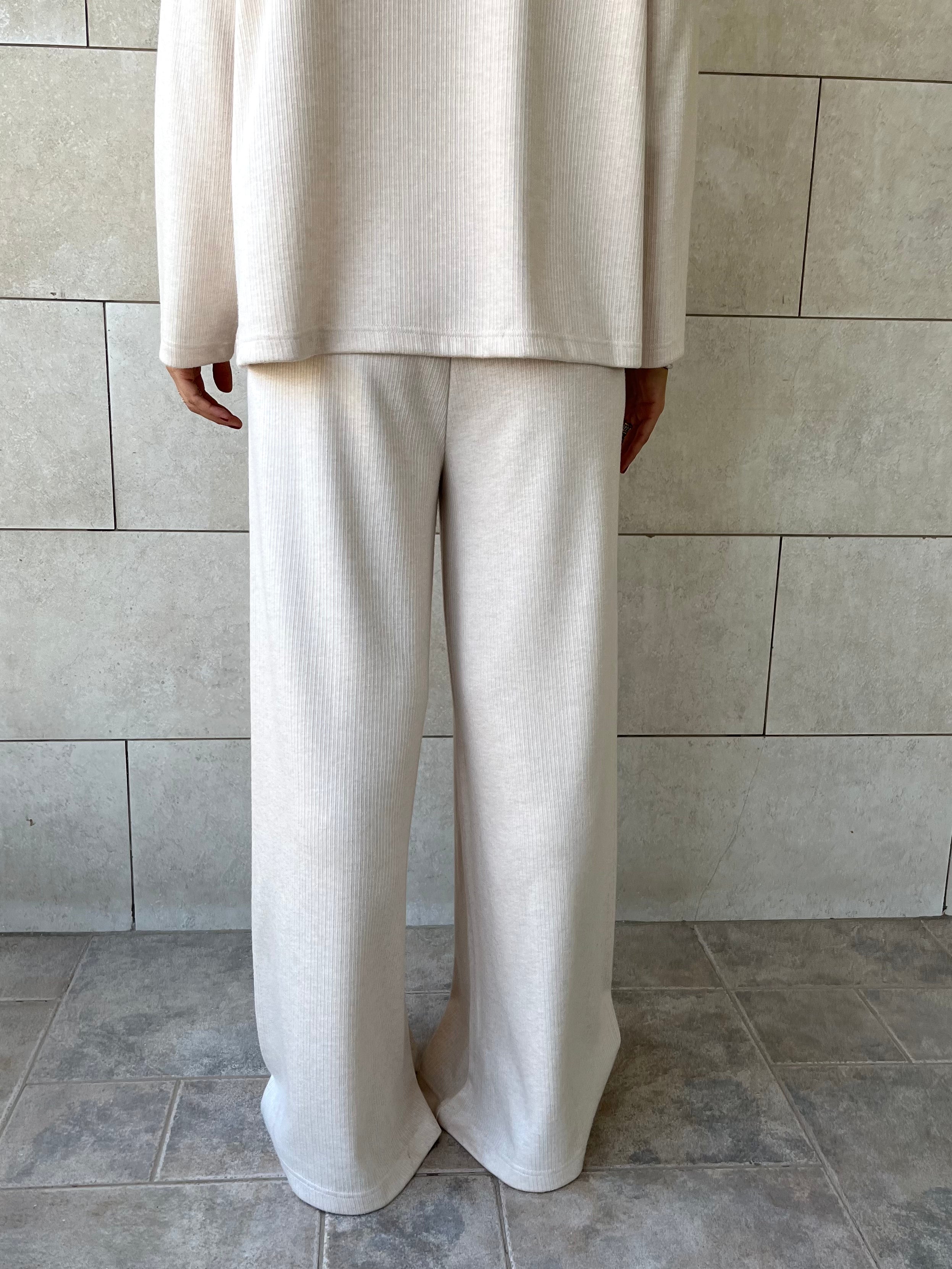 Beige Ribbed flowy Set