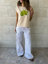 Beige Effortless Striped Pants