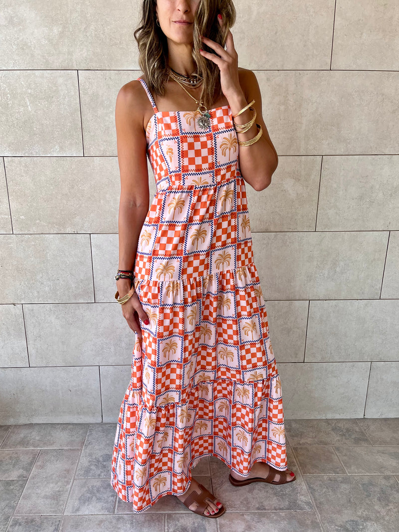 Checkered Sleeveless Tiered Dress