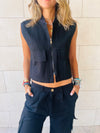 Black Cargo Cropped Vest