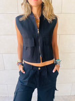 Black Cargo Cropped Vest