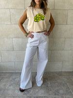 Beige Effortless Striped Pants