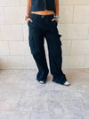 Black Low Rise Cargos