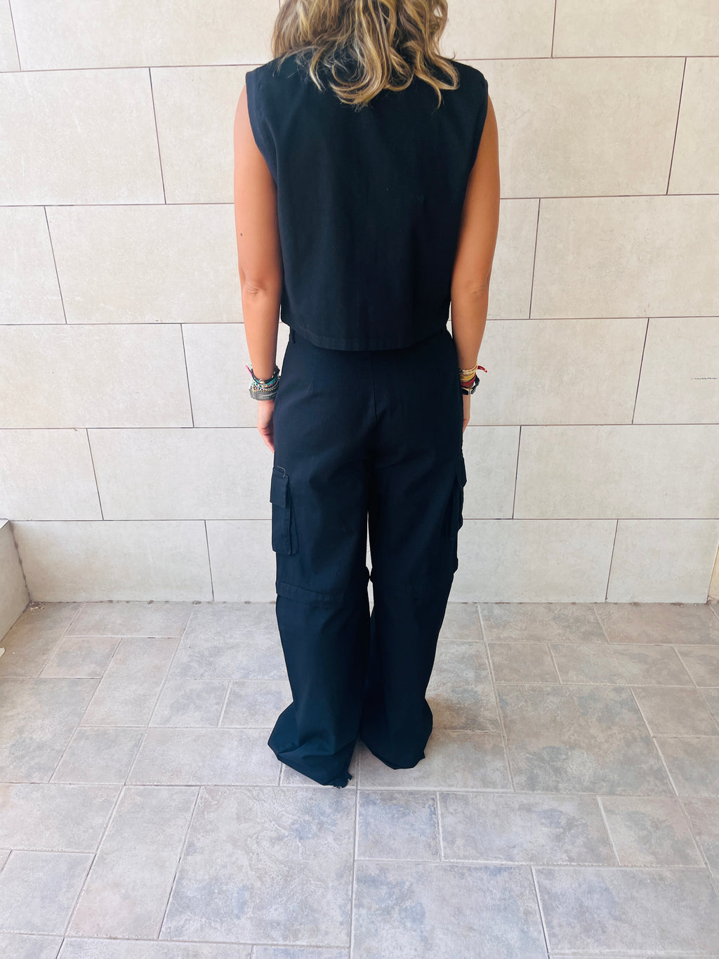 Black Cargo Cropped Vest