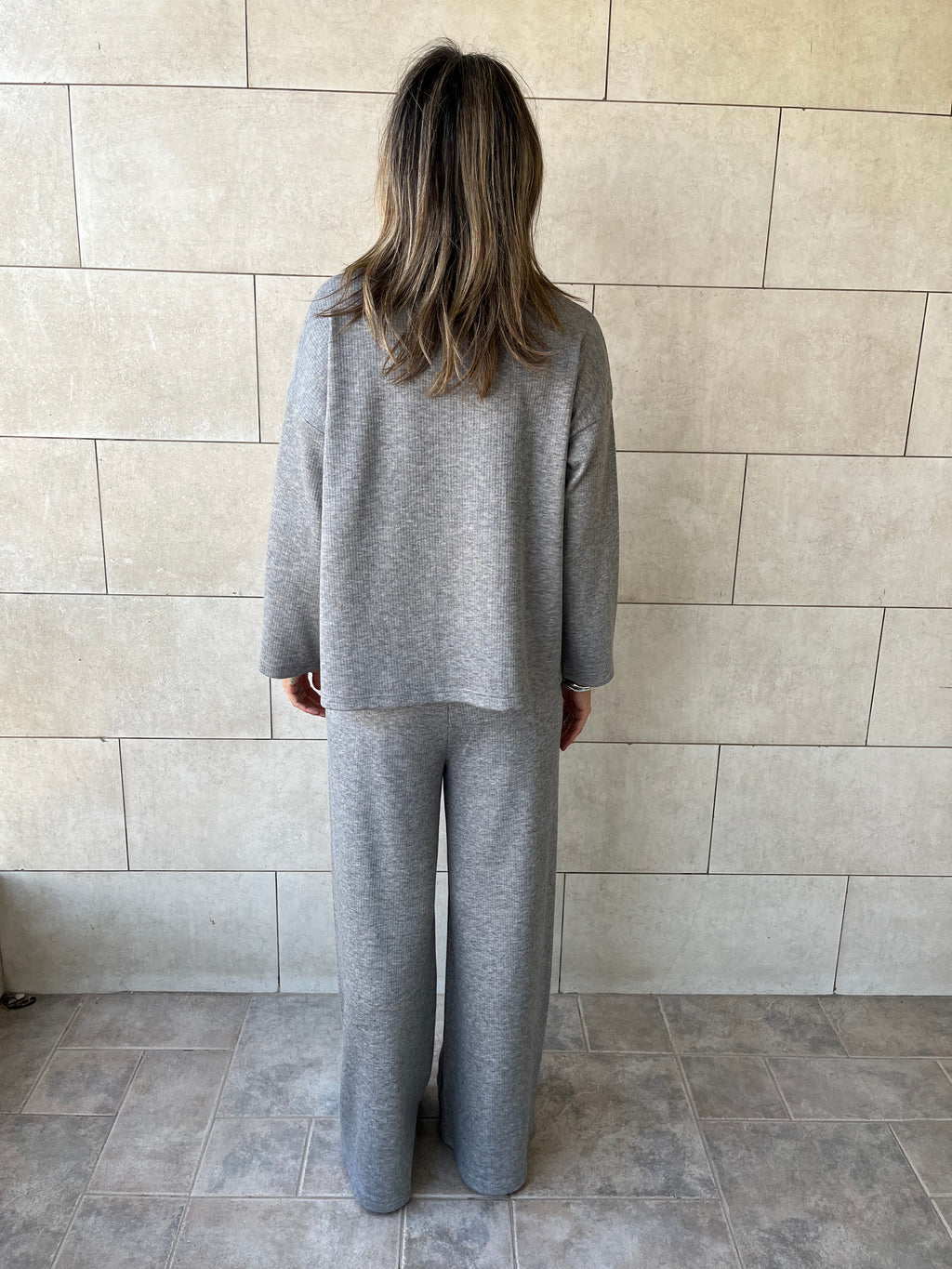 Grey Ribbed flowy Set