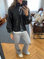 Black Funnel Neck Leather Jacket