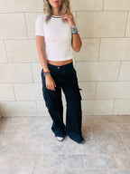 White Ribbed Side Tie Stripe Top