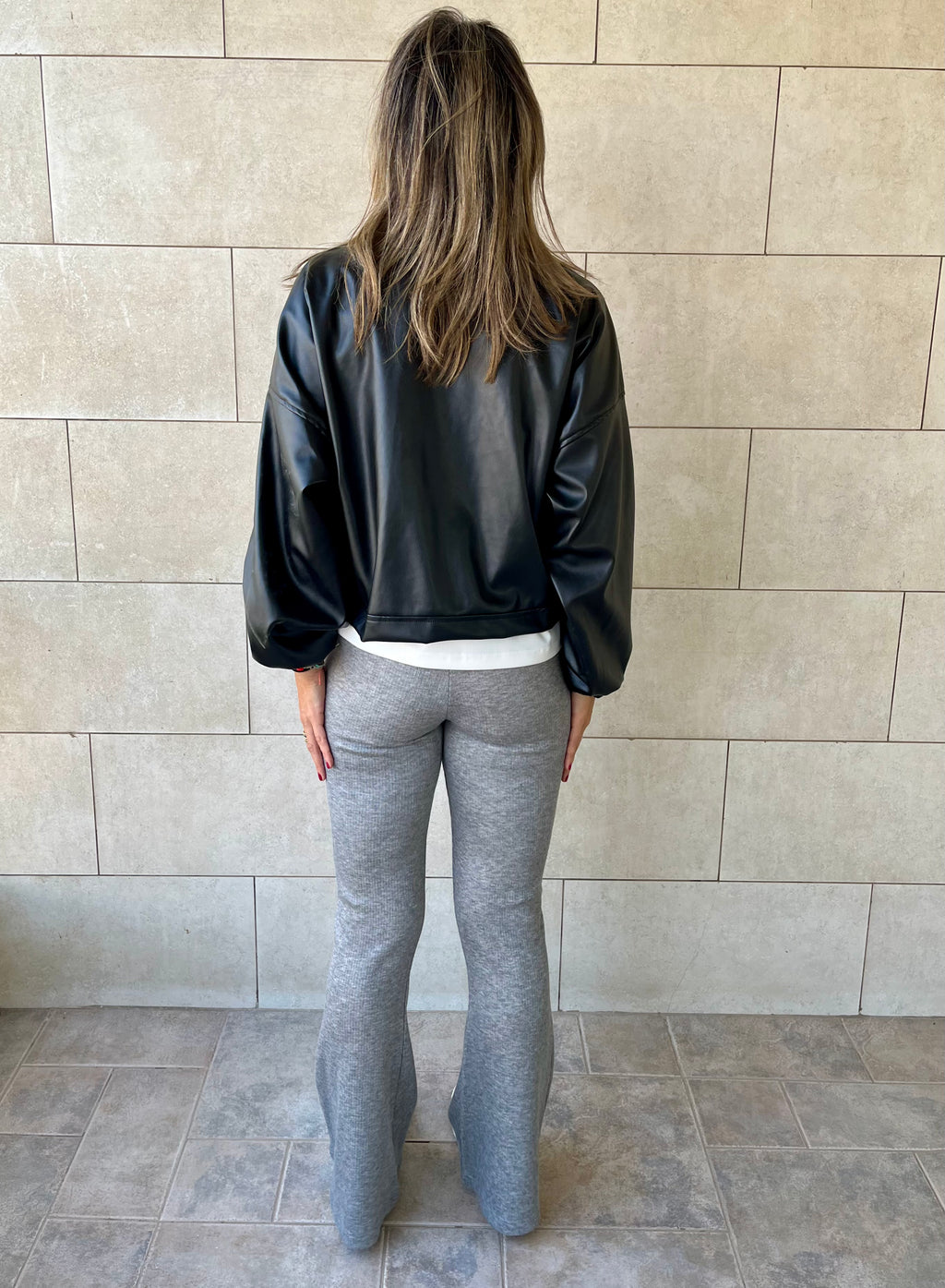 Black Funnel Neck Leather Jacket