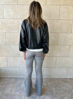 Black Funnel Neck Leather Jacket