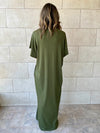 Olive Ribbed Flowy Dress
