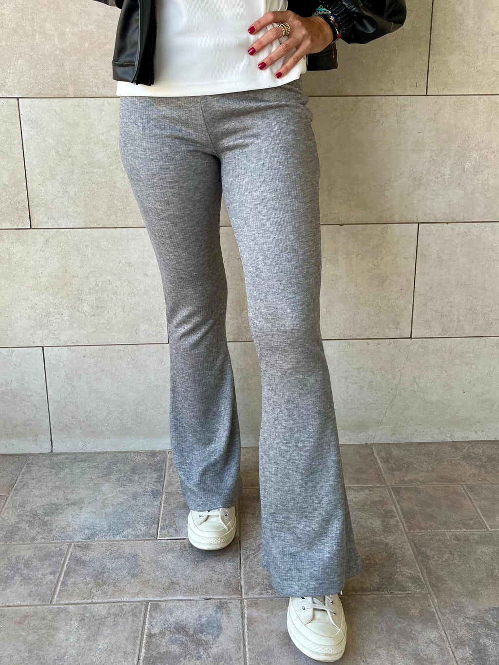 Grey Ribbed flare Pants