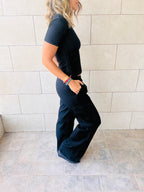 Black Ribbed Side Tie Stripe Top