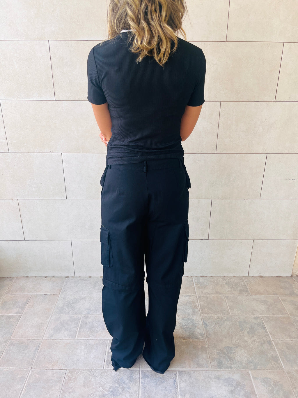 Black Ribbed Side Tie Stripe Top
