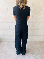 Black Ribbed Side Tie Stripe Top