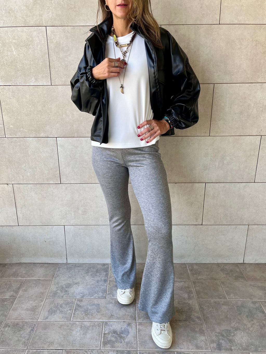 Grey Ribbed flare Pants