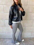 Black Funnel Neck Leather Jacket