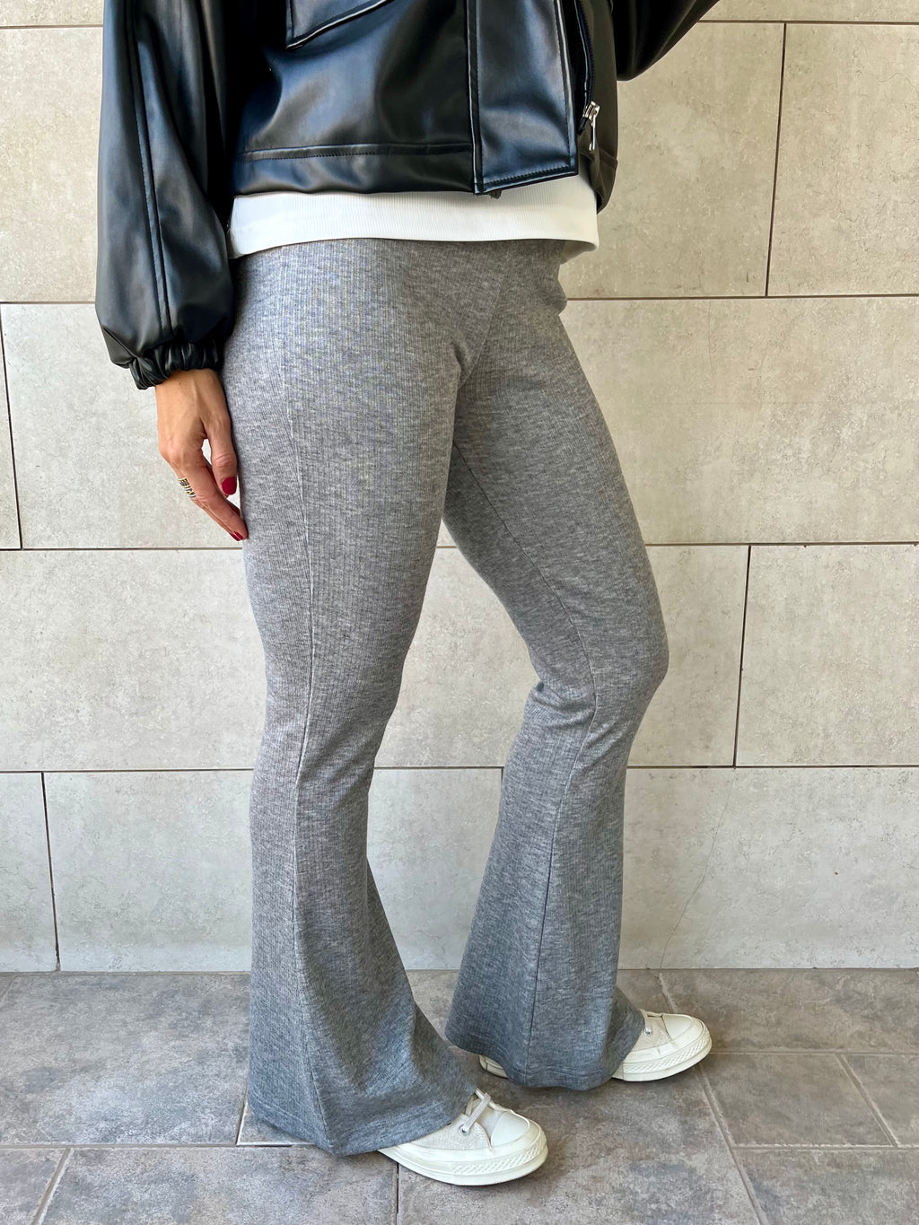Grey Ribbed flare Pants