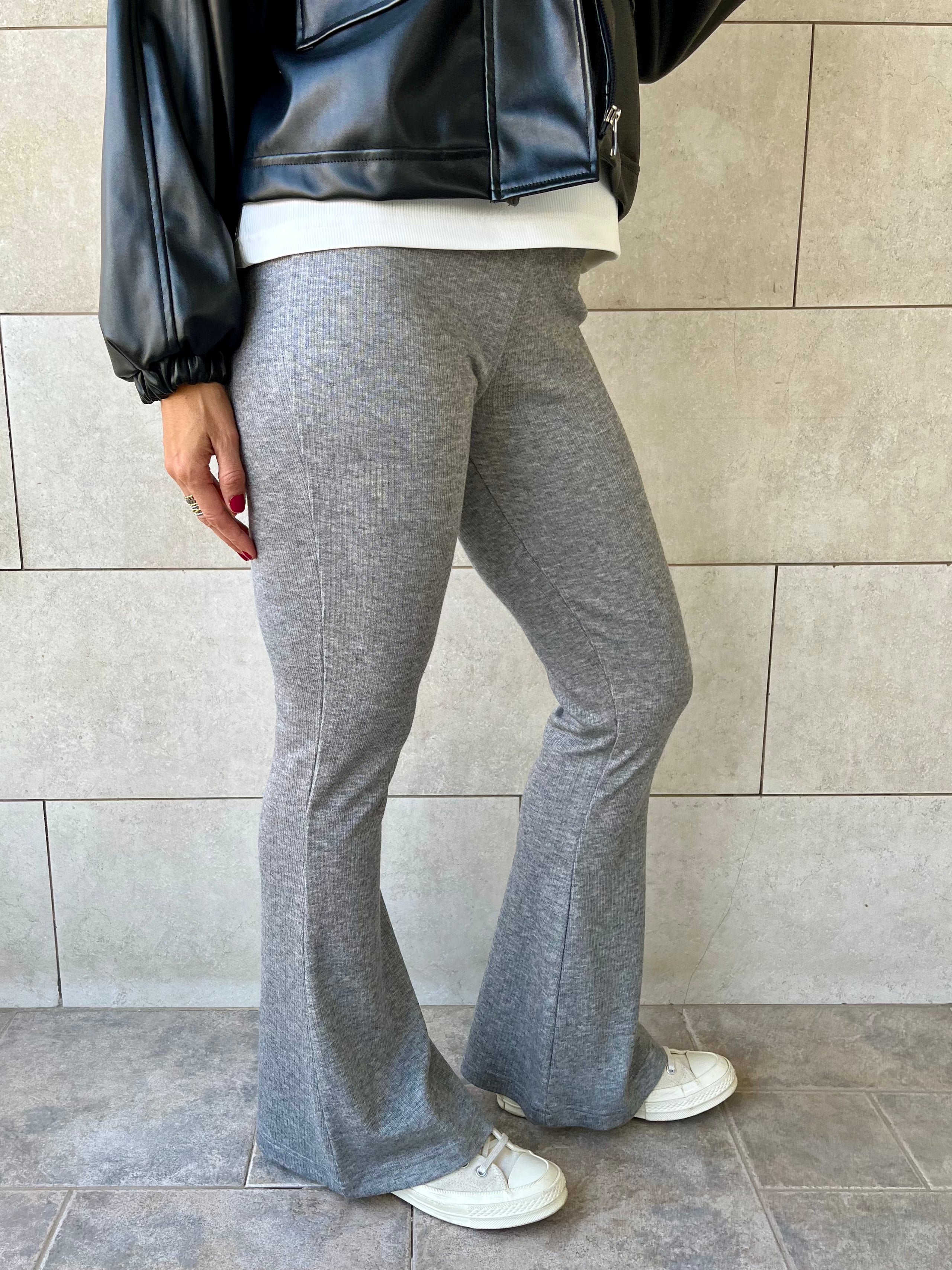 Grey Ribbed flare Pants