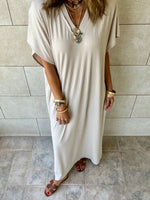 Beige Ribbed Flowy Dress