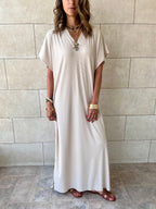 Beige Ribbed Flowy Dress