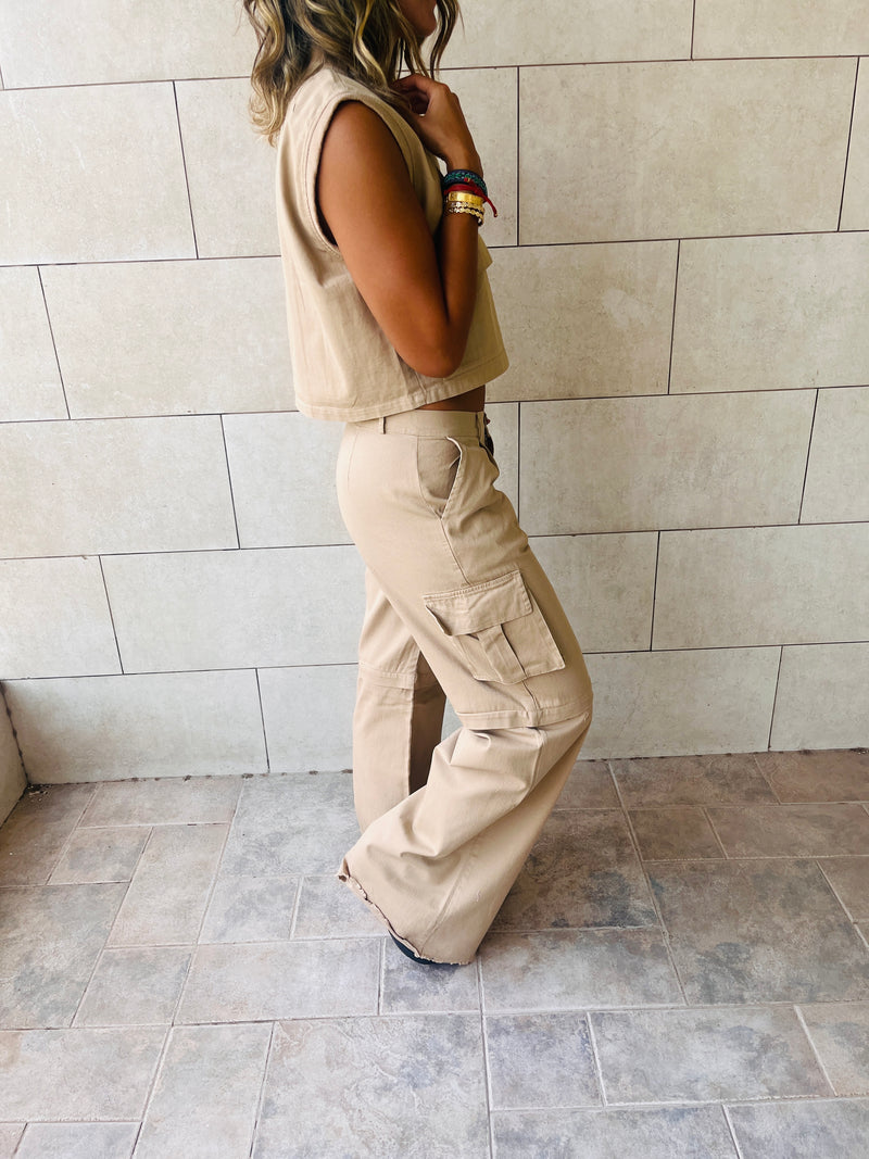 Taupe Low Rise Cargos