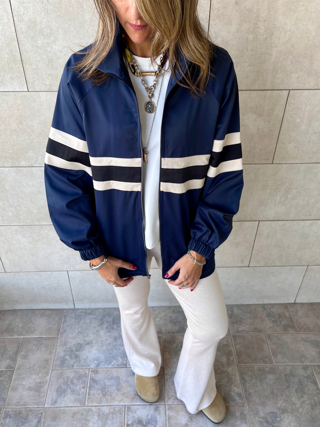 Navy Retro Waterproof Jacket