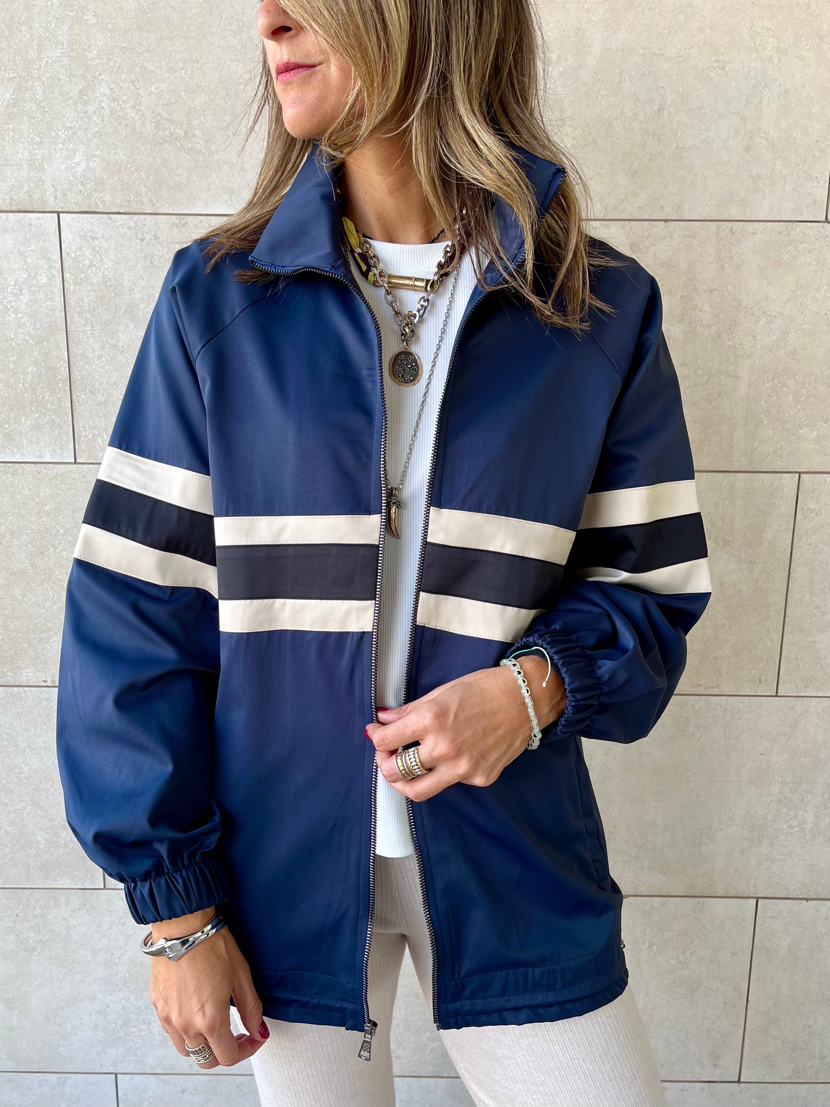Navy Retro Waterproof Jacket
