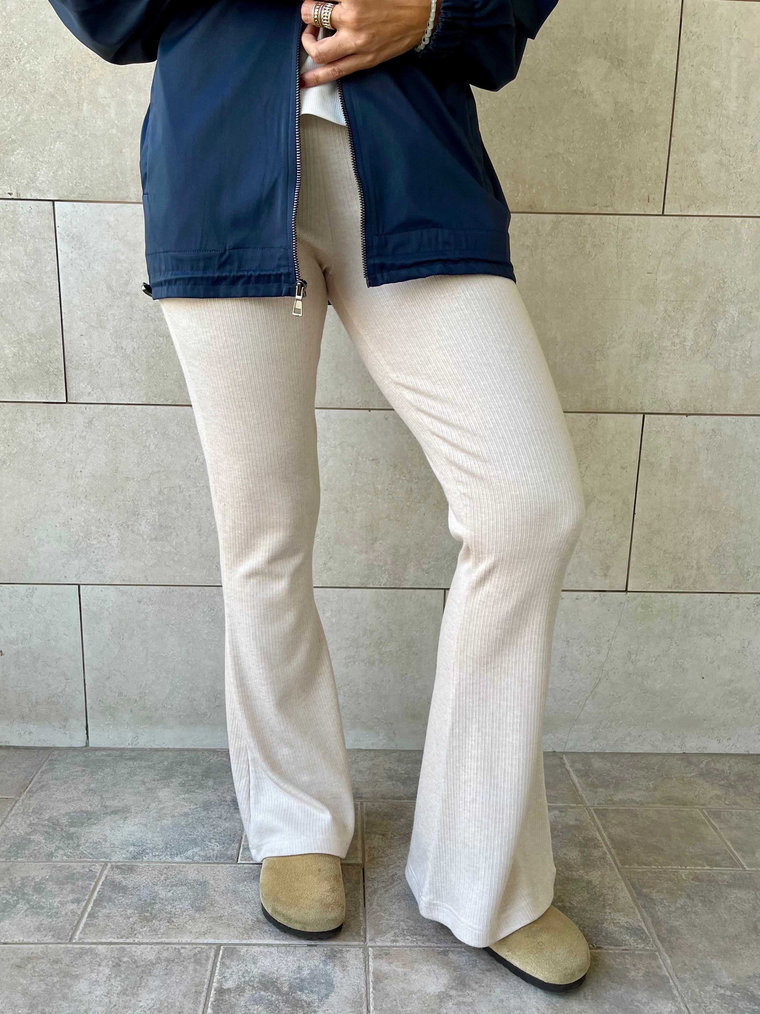 Beige Ribbed flare Pants