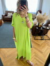 Lime Ribbed Flowy Dress