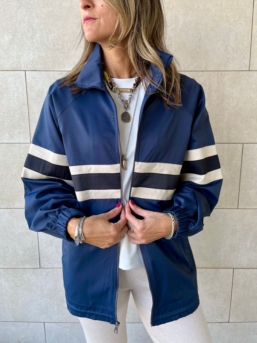 Navy Retro Waterproof Jacket