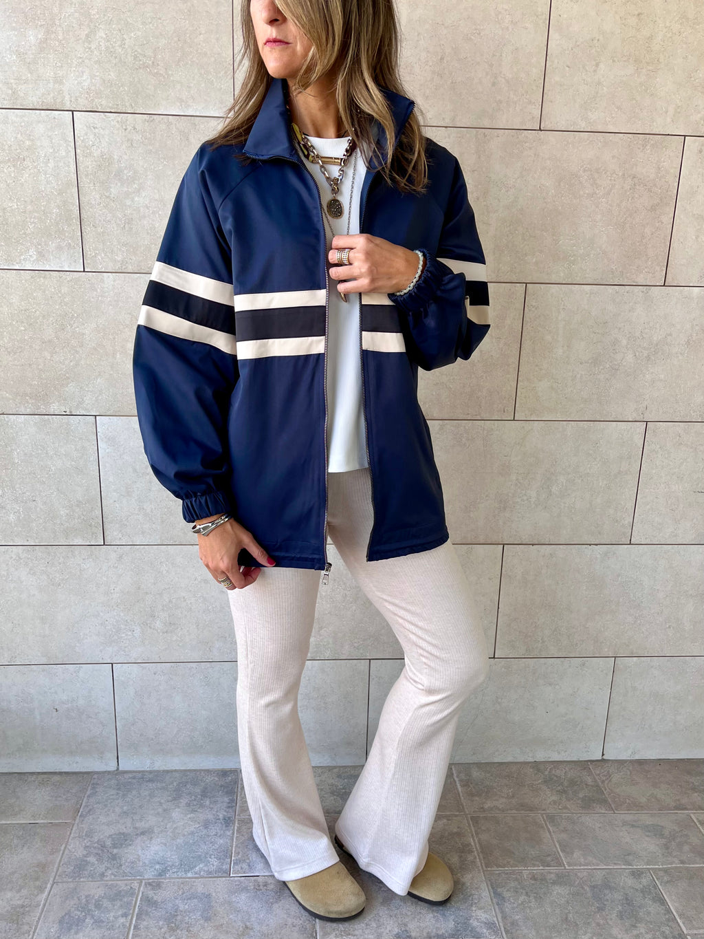 Beige Ribbed flare Pants