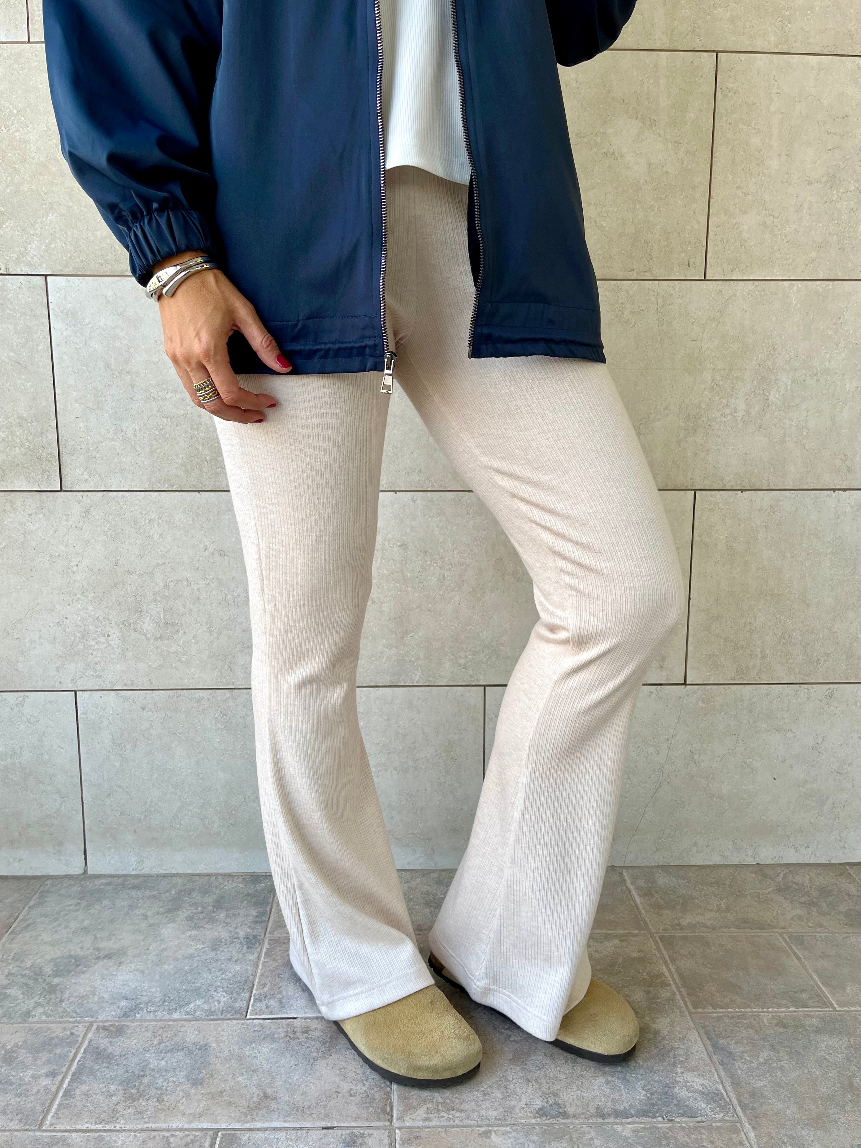 Beige Ribbed flare Pants