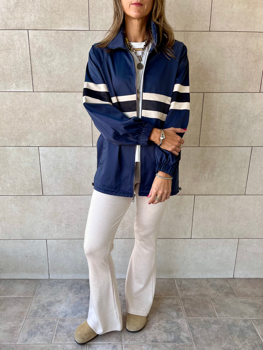 Beige Ribbed flare Pants