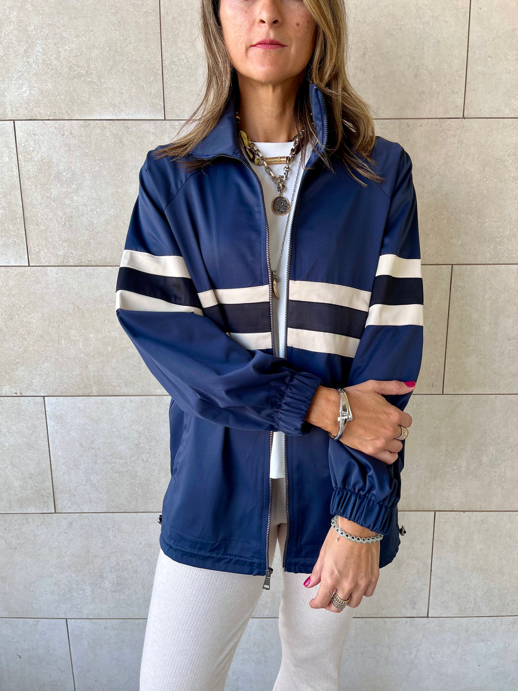 Navy Retro Waterproof Jacket