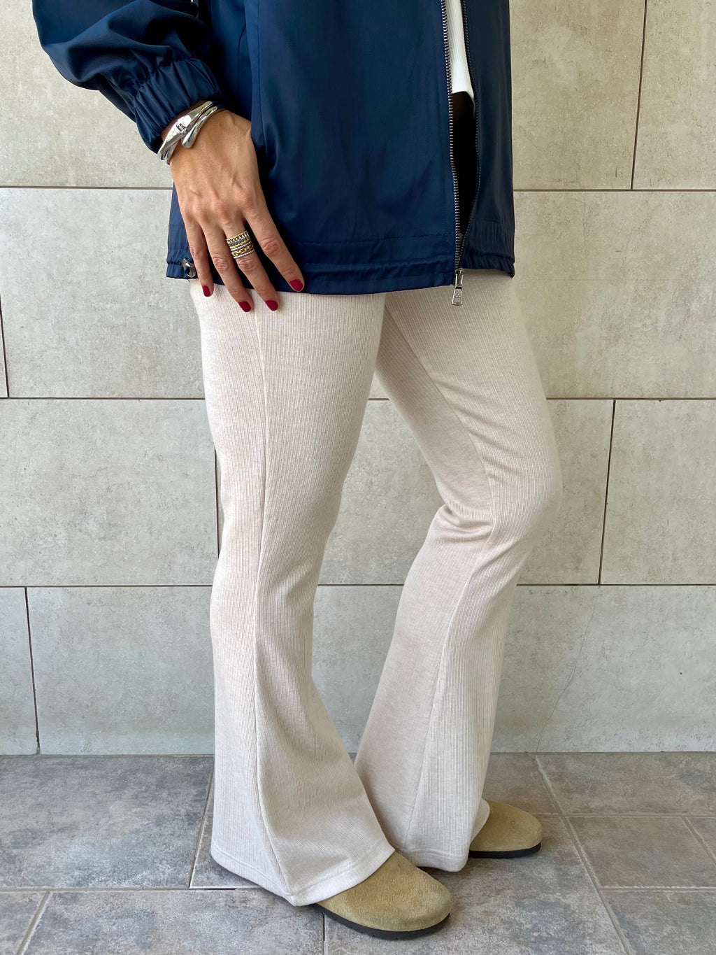Beige Ribbed flare Pants