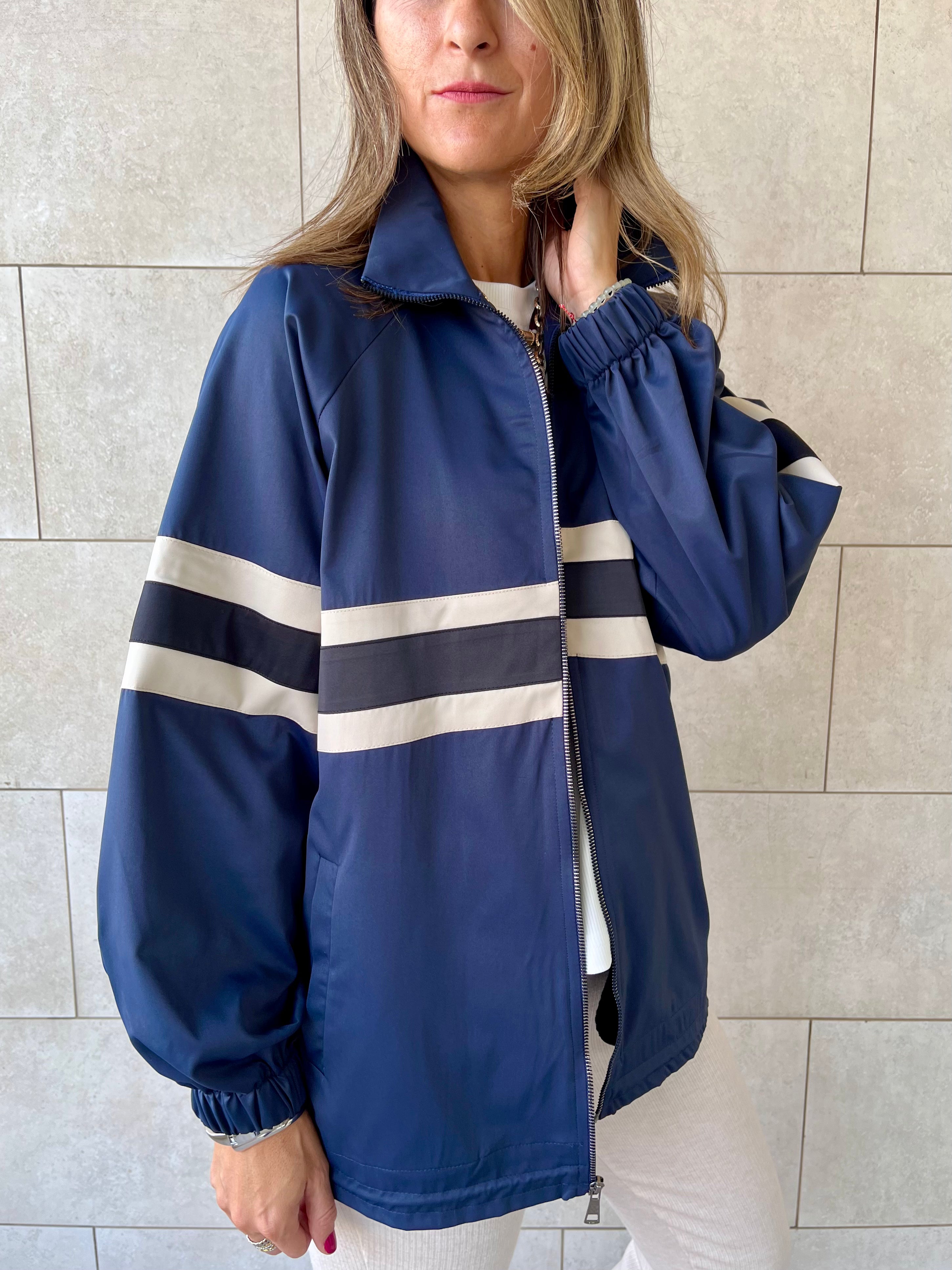 Navy Retro Waterproof Jacket