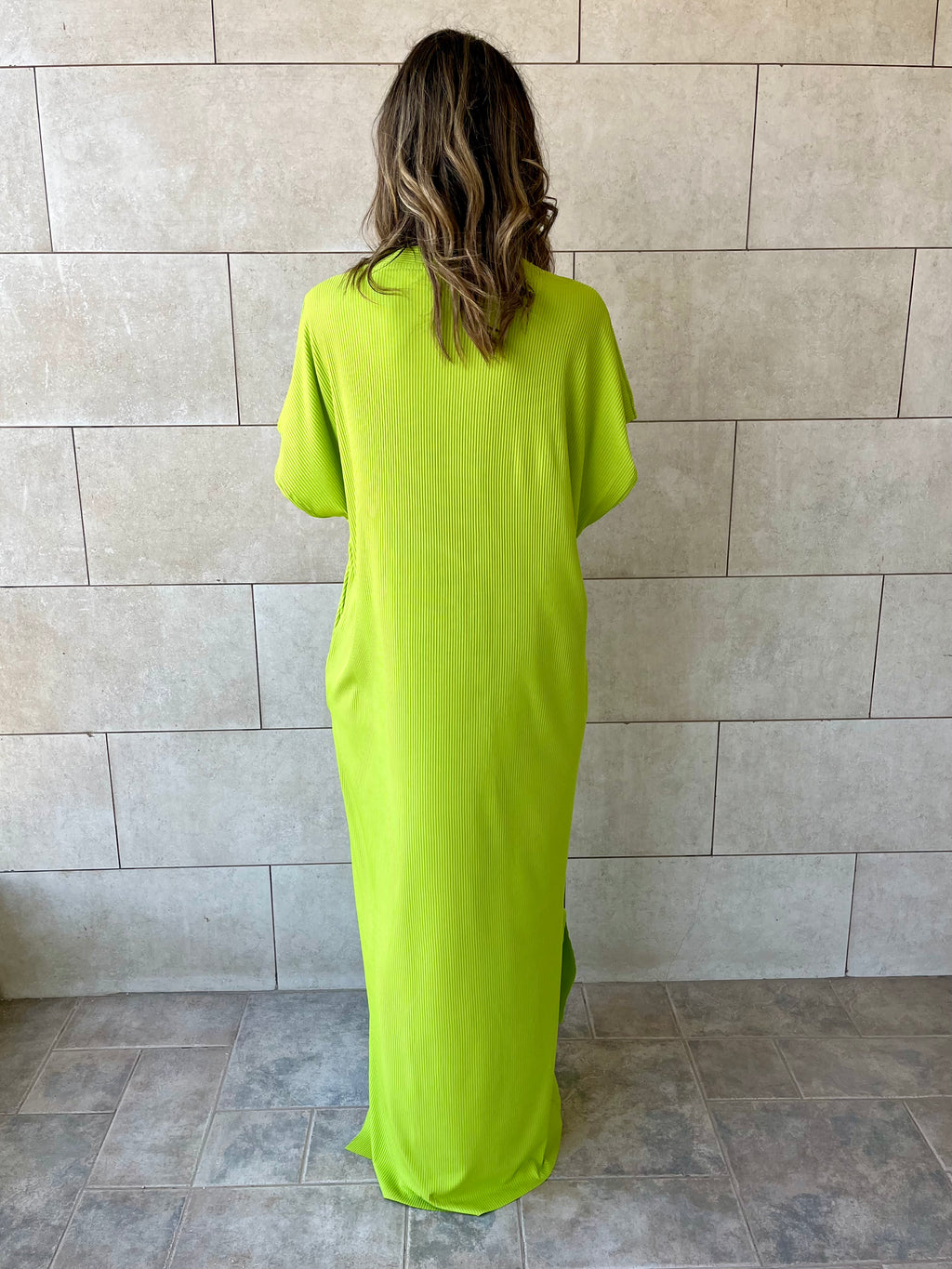 Lime Ribbed Flowy Dress