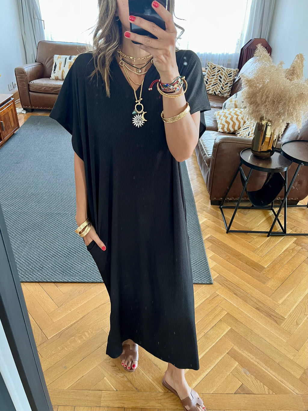 Black Ribbed Flowy Dress