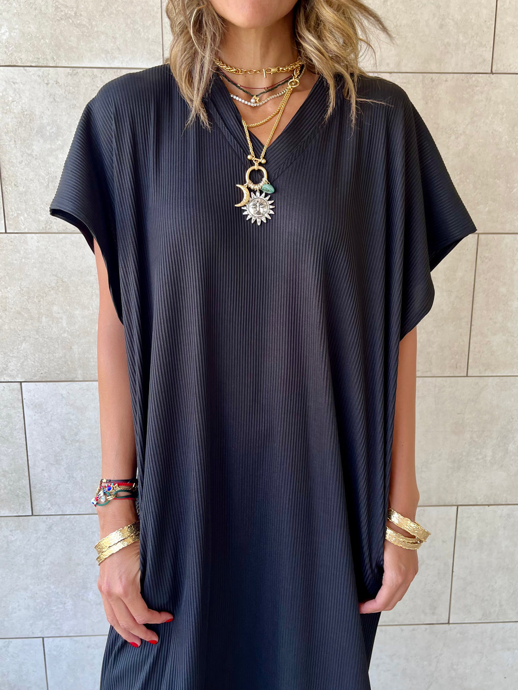 Black Ribbed Flowy Dress