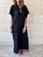 Black Ribbed Flowy Dress