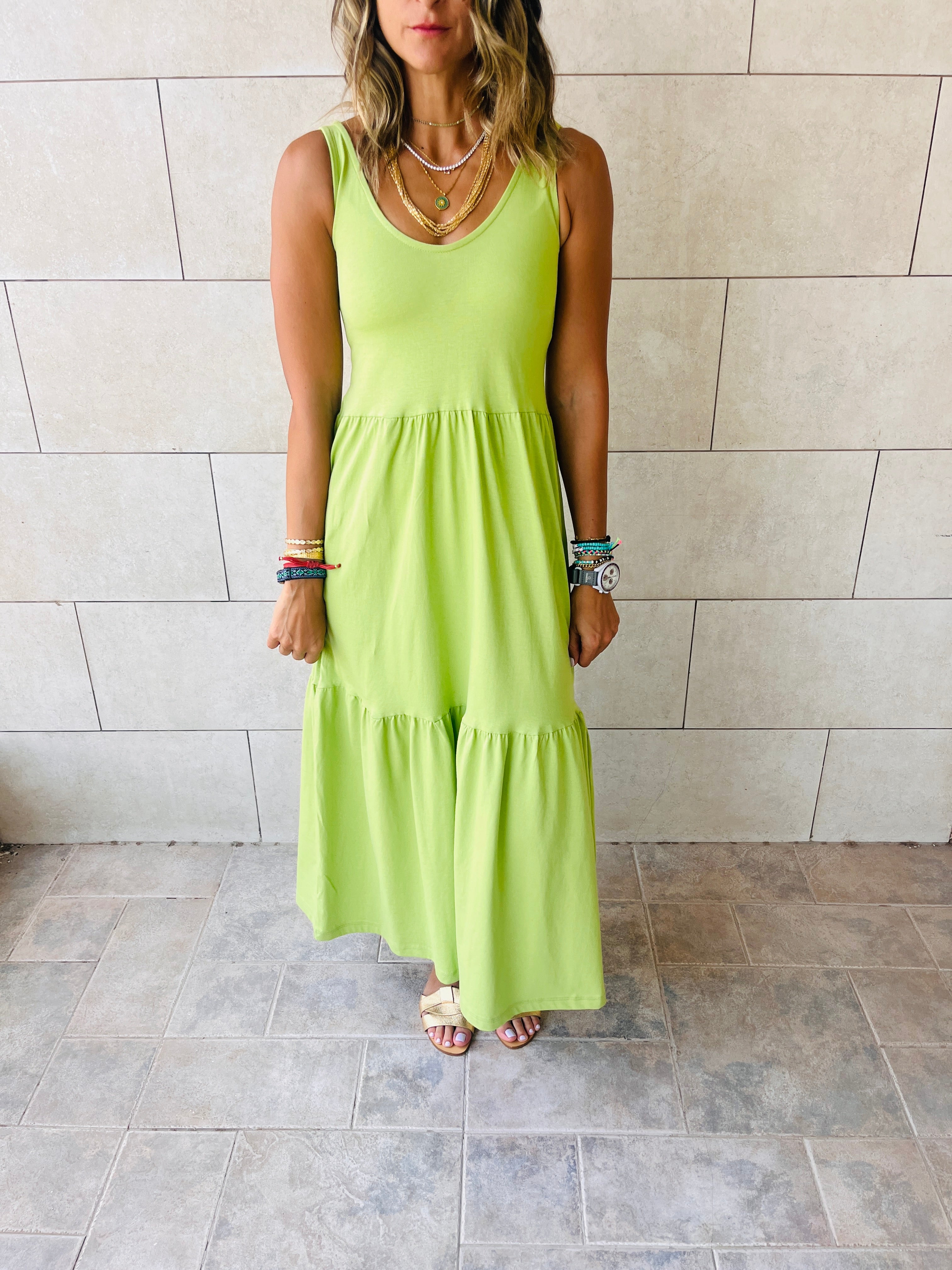 Lime Tiered Cotton City Dress