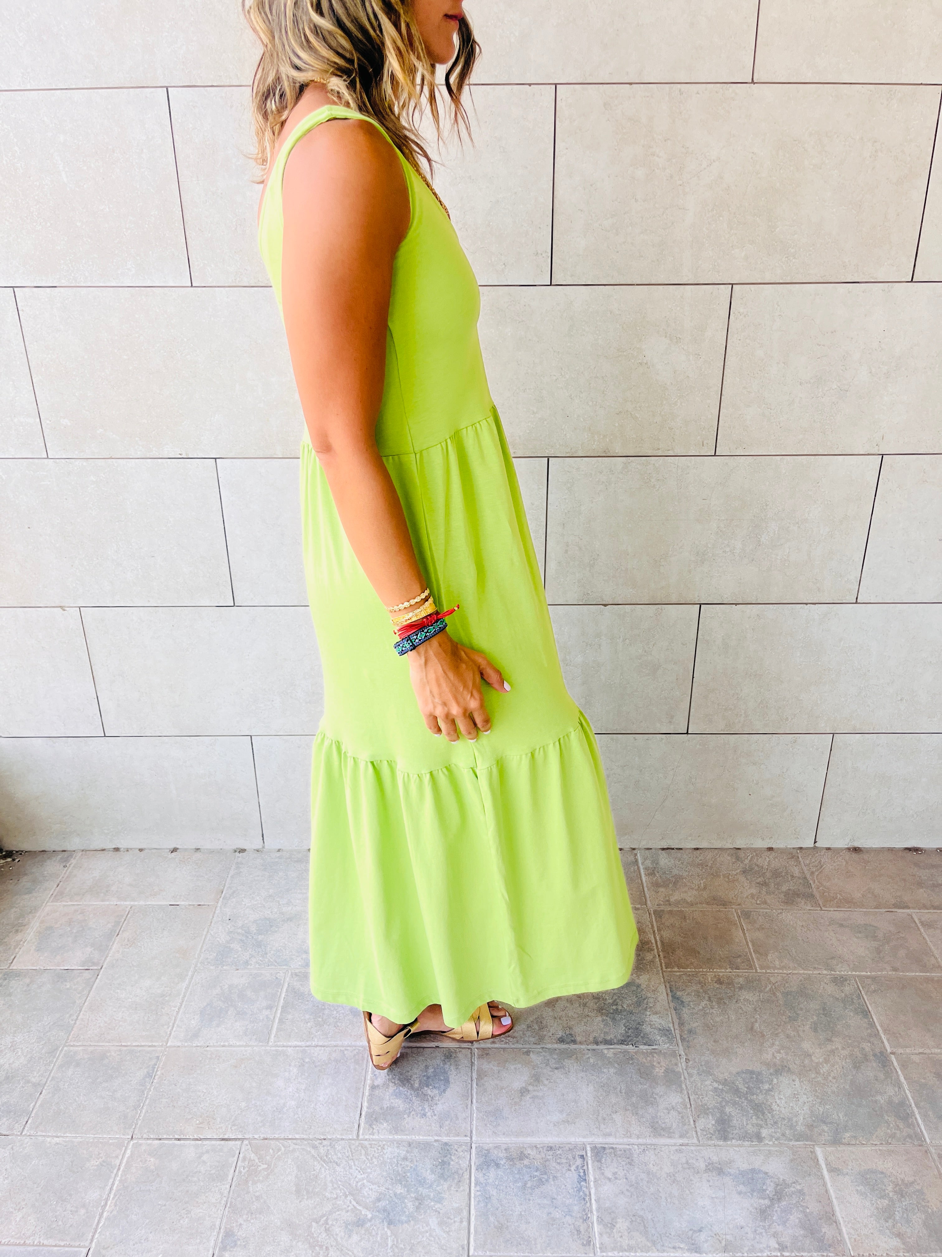 Lime Tiered Cotton City Dress
