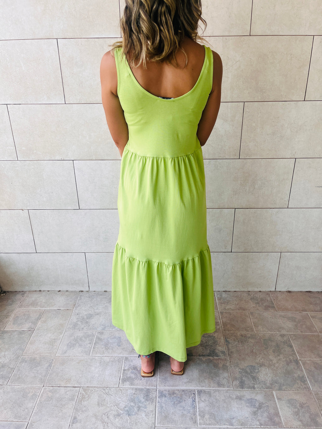 Lime Tiered Cotton City Dress