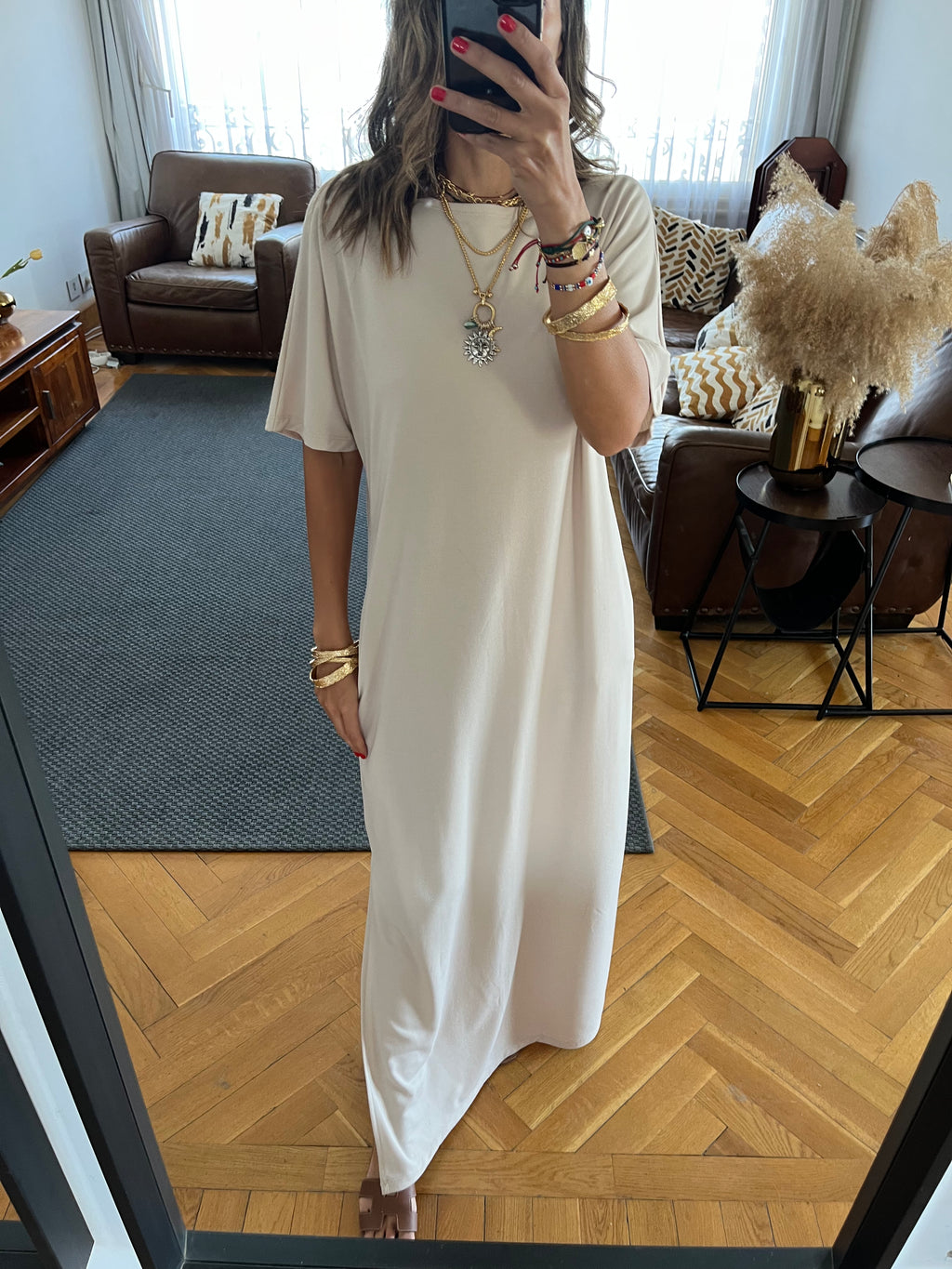 Beige Fall Dayz Maxi T-Shirt Dress