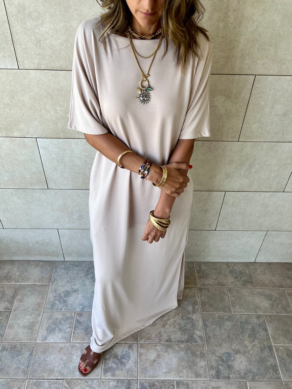 Beige Fall Dayz Maxi T-Shirt Dress