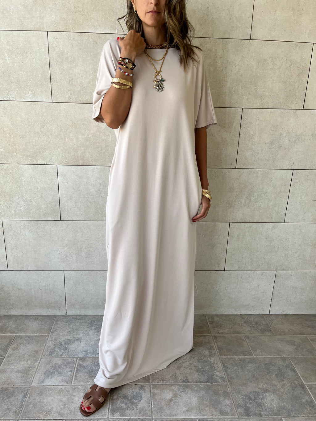 Beige Fall Dayz Maxi T-Shirt Dress